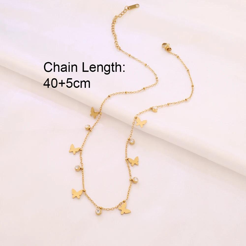 316L Stainless Steel Butterfly Tassel Pendant Necklace For Women Fashion Gold Color Zircon Charms Chain Necklaces Jewelry