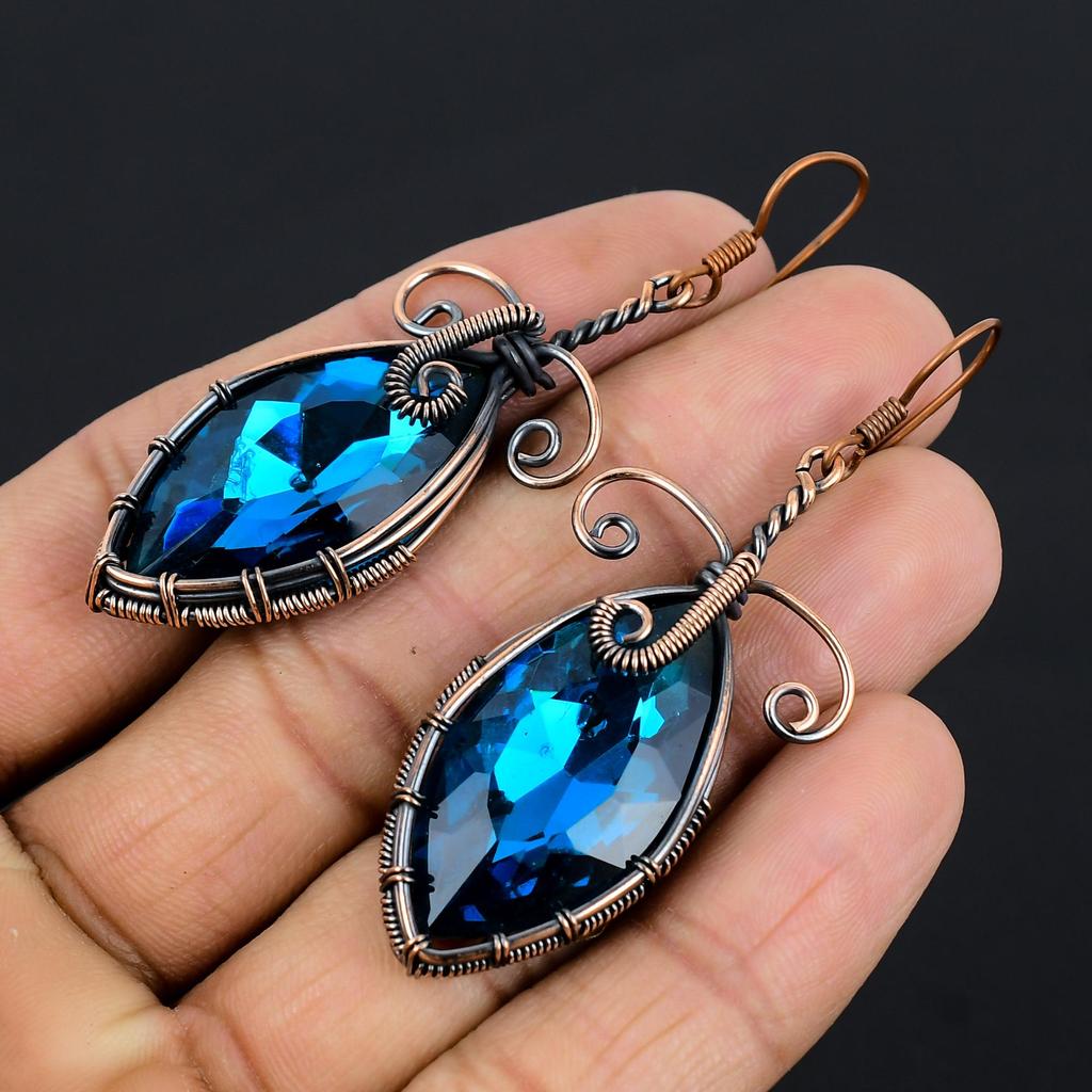 Blue Mystic Topaz Earrings Gemstone Jewelry, 999 Copper Wire Wrapped Earrings, Handmade Beautiful Jewelry Earrings