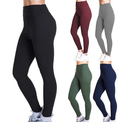 Calça legging feminina de cintura alta elástica, cor sólida, fitness, yoga