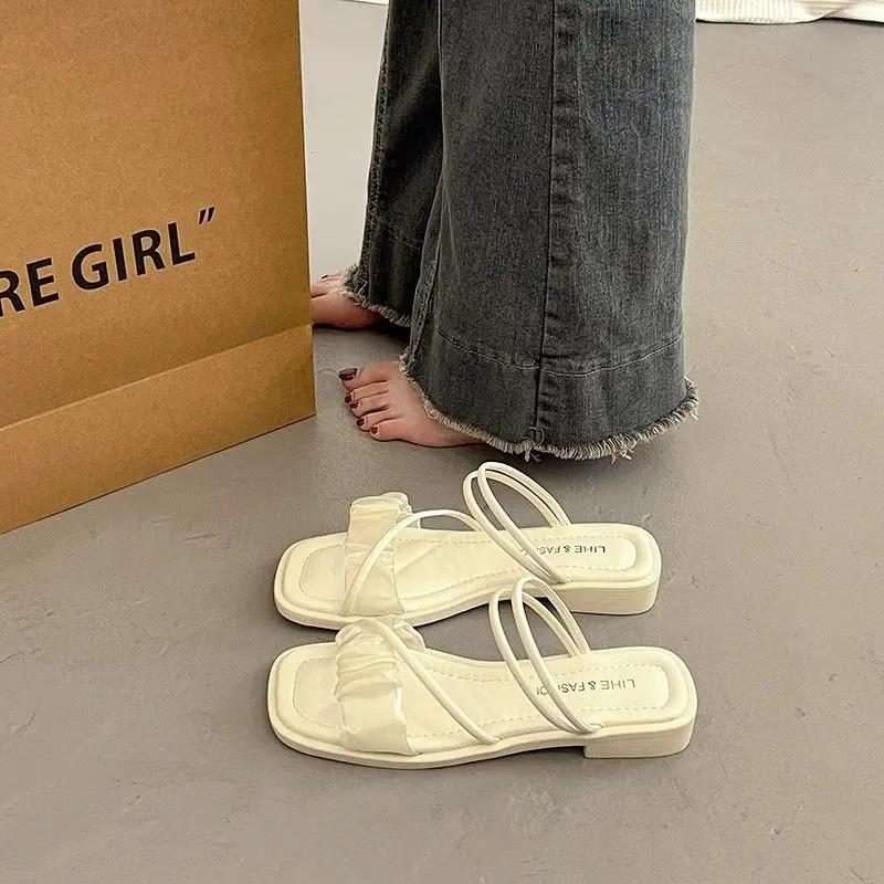 Fashion Open Toe Woman Shoes With Low Heels Sandals for Women 2025 Luxury Chic and Elegant Comfortable Summer Vip Casual Sandal Sales