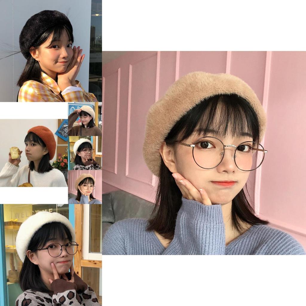 Adorable Warm Winter Beret For Women Cute Plush Wool Hat Adjustable Size