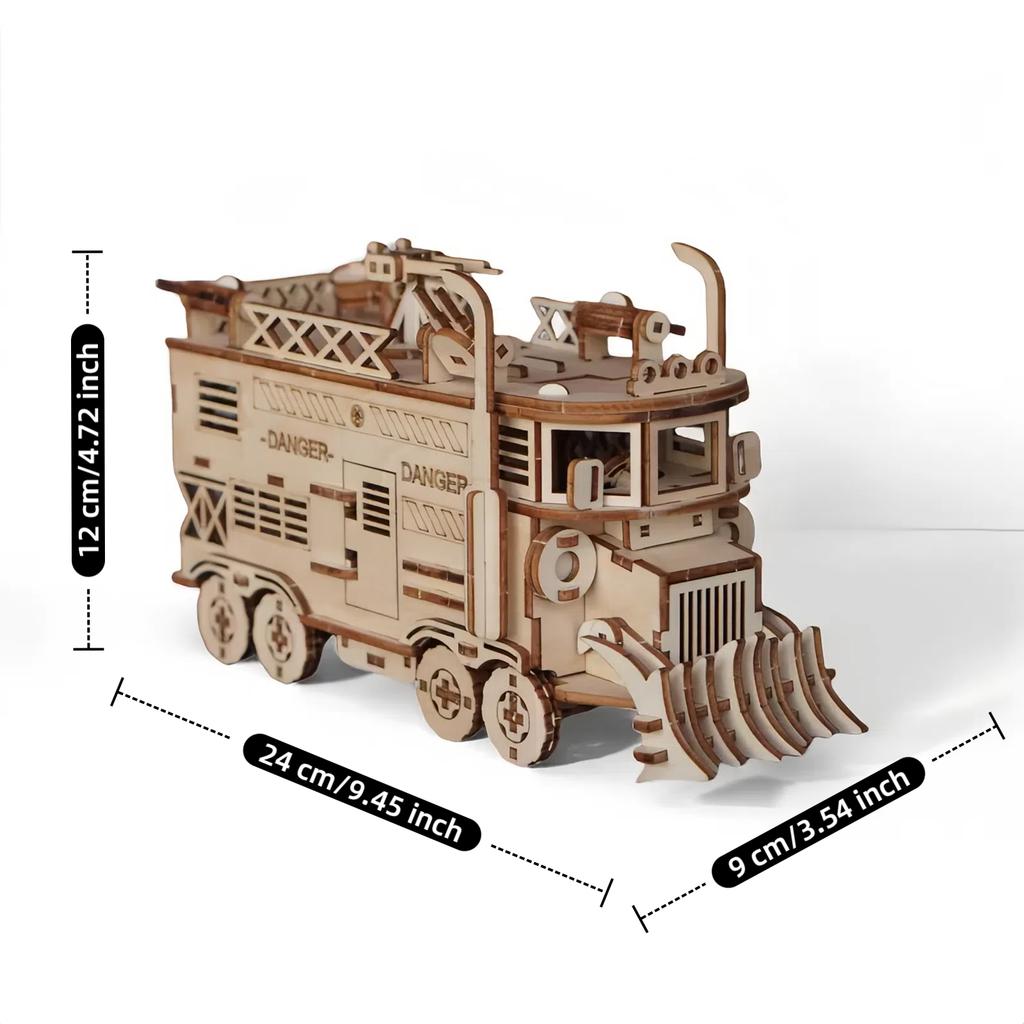 3D wooden puzzle battle truck model, DIY assembly model of Doomsday mecha tank, 3D puzzle model of armored vehicle