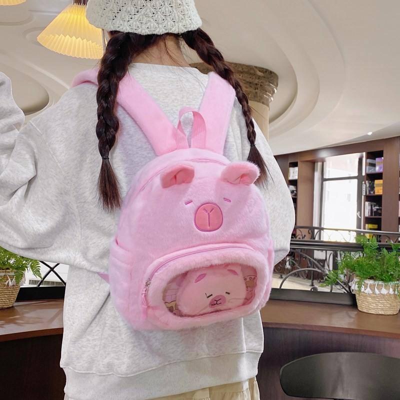 Cute Plush Capybara Backpack With Durable Nylon Fabric For Everyday Girls