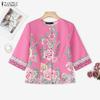 ZANZEA Women Round Neck 3/4 Sleeve Floral Print Casual Blouse