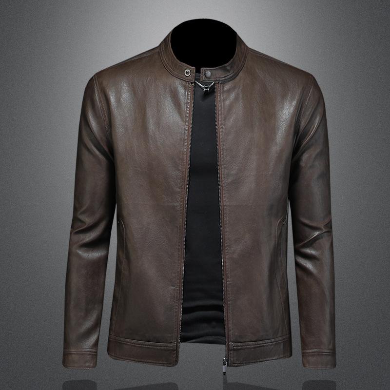 New And Leather Jacket For Men Stand Collar Loose And Fashionable Casual Outerwear Korean Version Slim Fit Motorcycle Leather Jacket 56131