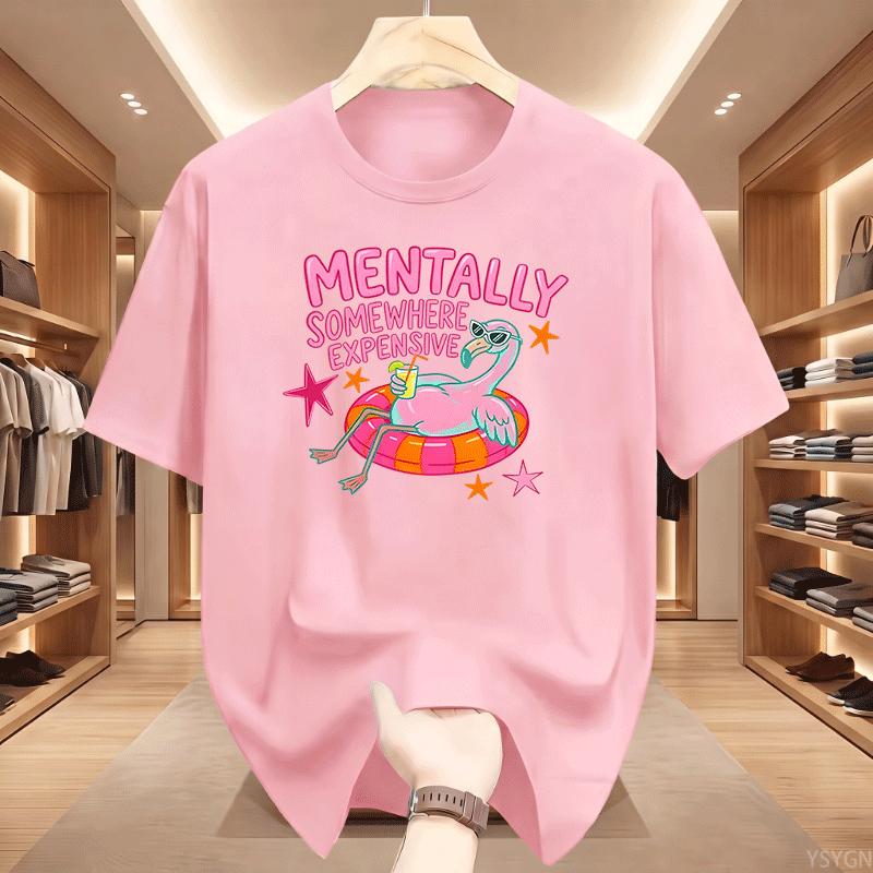 Unisextally Somewhere Expensive T Shirt Funny Flamingo Summer Vacation Tshirt Beach Graphic T Shirts Cotton Short Sleeve Tees