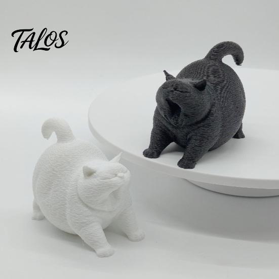 3D Printed Cute Yawning Chubby Cat Figurine, Black White, Wide Stable Anti-Tipping Base, Desktop Decor for Pet Shop Bedroom & Cat Lover Birthday