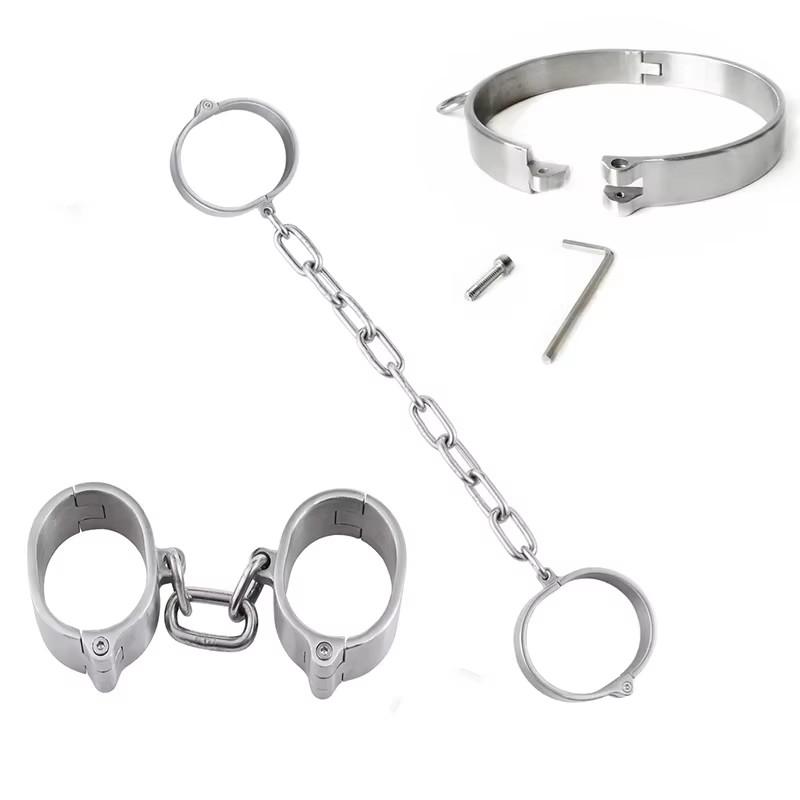 Stainless Steel Handcuff Slave Restraints Set Bondage Collar Ankle Cuffs  Bondage Restraint Sex Toys for Women Man Couples