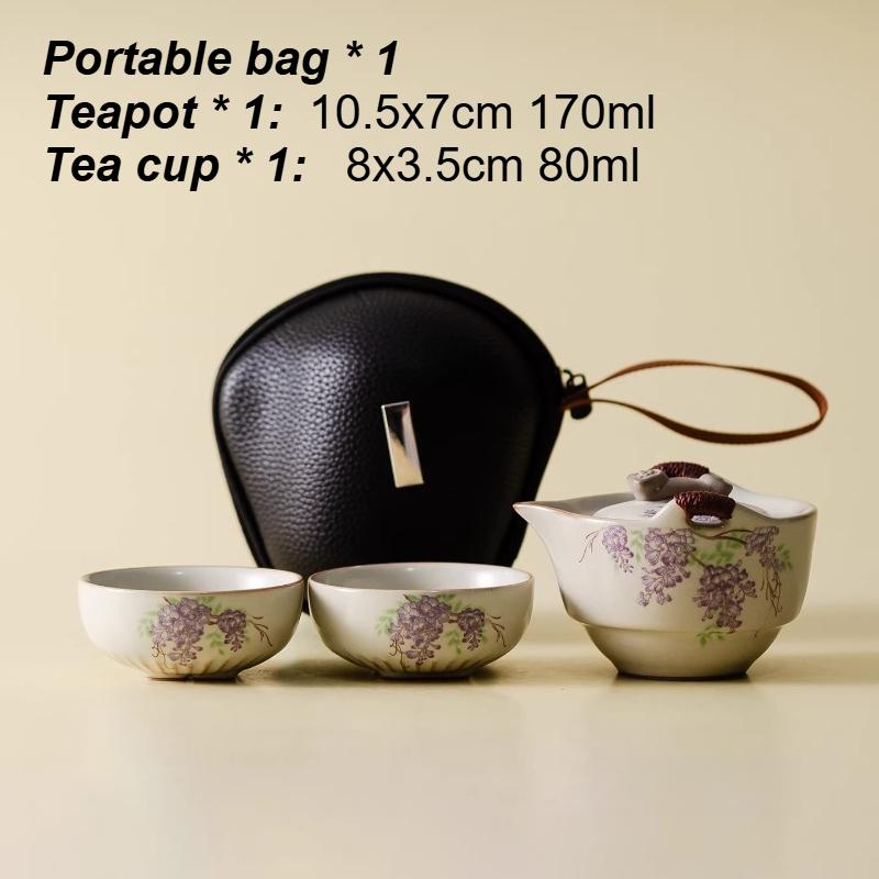 Purple Vine Flower Portable Teaset Ceramic Outdoor Travel Teapot Chinese Travel Tea Cup 1 Pot 2 Cups Kung Fu Teaset Teaware Sets
