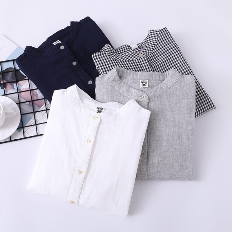 Camisa de Algodón Japonés de Primavera de Longitud Media para Mujer, Holgada e Informal