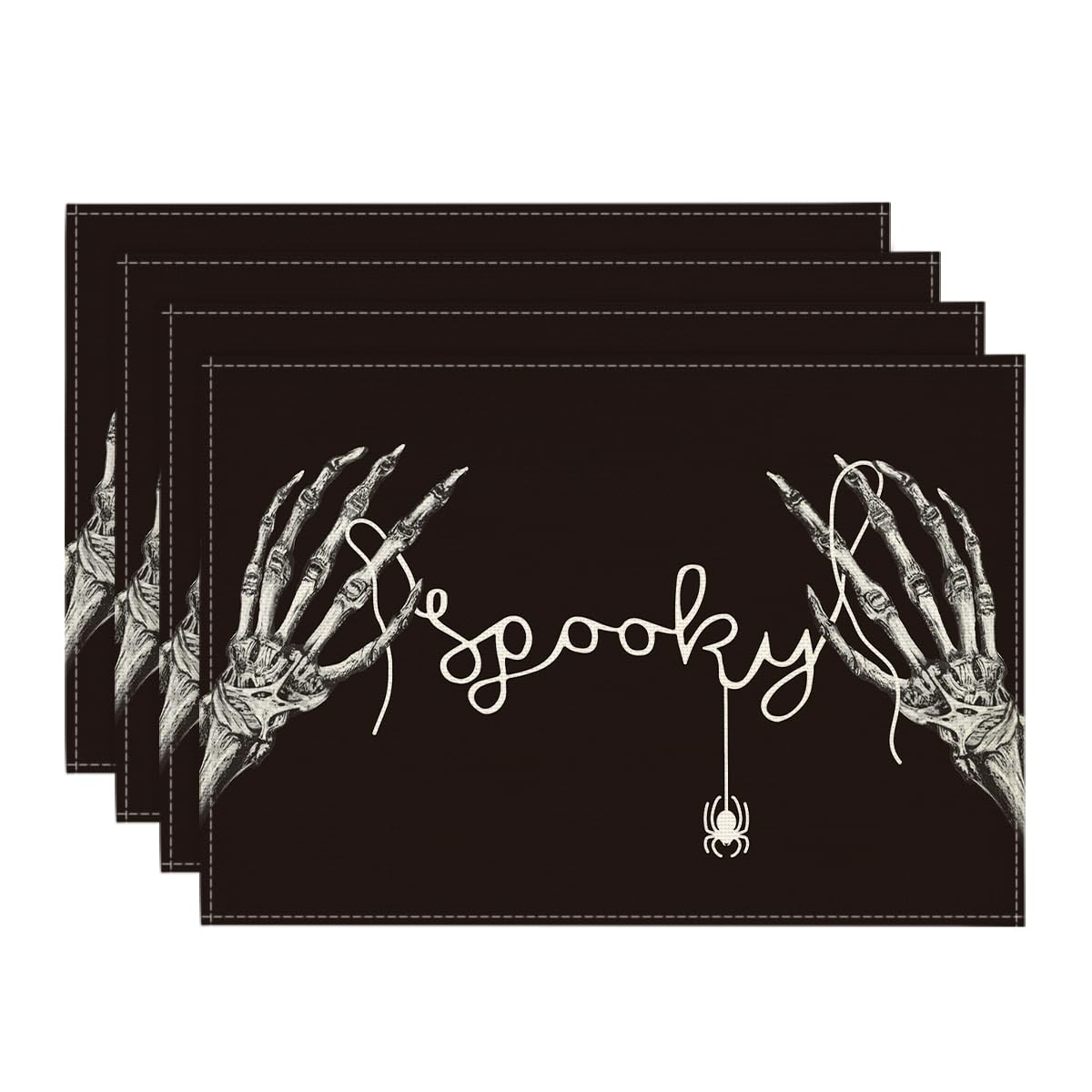 

Skeleton Hand Halloween Placemats Set of 4, 12x18 Inch Fall Floral Spider Table Mats for Party Kitchen Dining Decoration 12 x 18 , Rectangular Set of 4