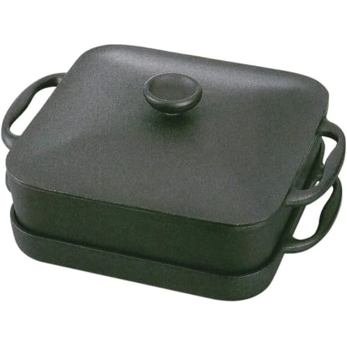 Iwachu Square Pan, Black, Dimensions (cm): 30.5 x 24.5 x 3.5 (H) (Shallow) / 8.5 (H) (Deep), Induction Compatible, 21700, Nanbu Ironware, Two-Handled