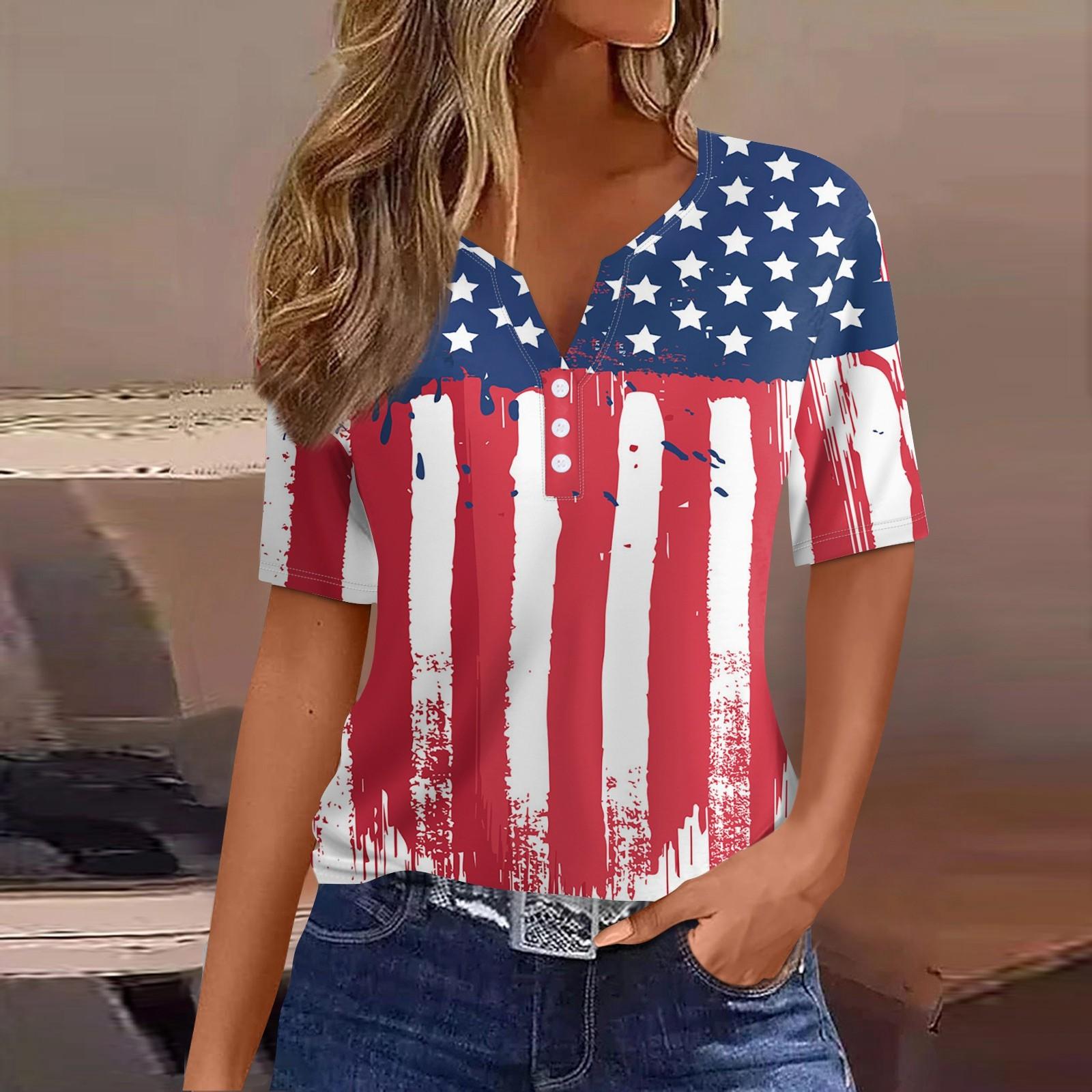 Жен. Футболка Футболка День независимости С принтом Пуговицы С короткими рукавами — фото 10