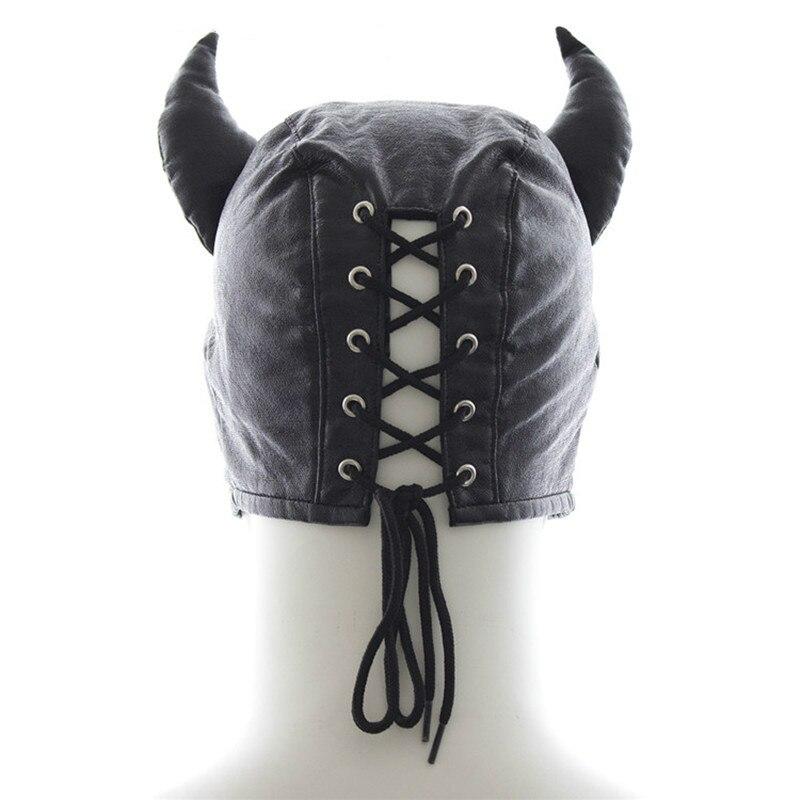 Halloween Dress Up Devil Bondage Mask Slave Head Hood Half Enclosed Fun Headgear Masks Sex Game For Couples Sex Toys for Couples