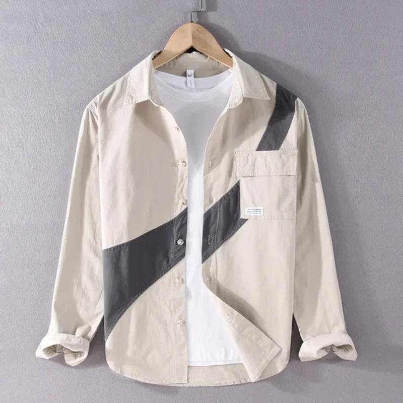 Japanese Style Cargo Shirts for Men Spring/autumn Pure Cotton Long Sleeve Casual Shirts New Fashion Stitching Shirts Youth Men Tops