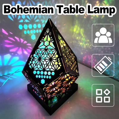 Usb Bohemian Led Projection Table Lamp Light Bedroom Projector For Night Wooden Floor Desk Decorative Decoration Standing Lights