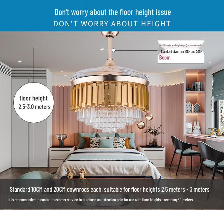 European Crystal Ceiling Fan Chandelier: Luxury Invisible Fan for Bedroom, Dining, or Living Room