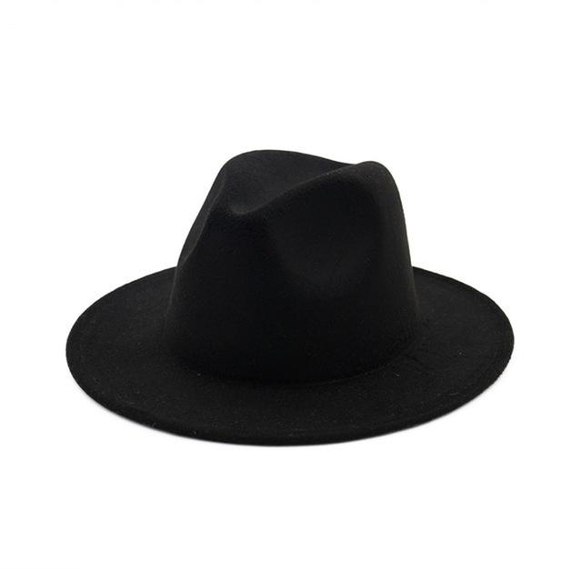 Women'S Black Elegant Wide Brim Fedora Flat Panama Hat Cap Wide Brim Autumn Hat Elegant Imitation Wool Camel Winter Caps
