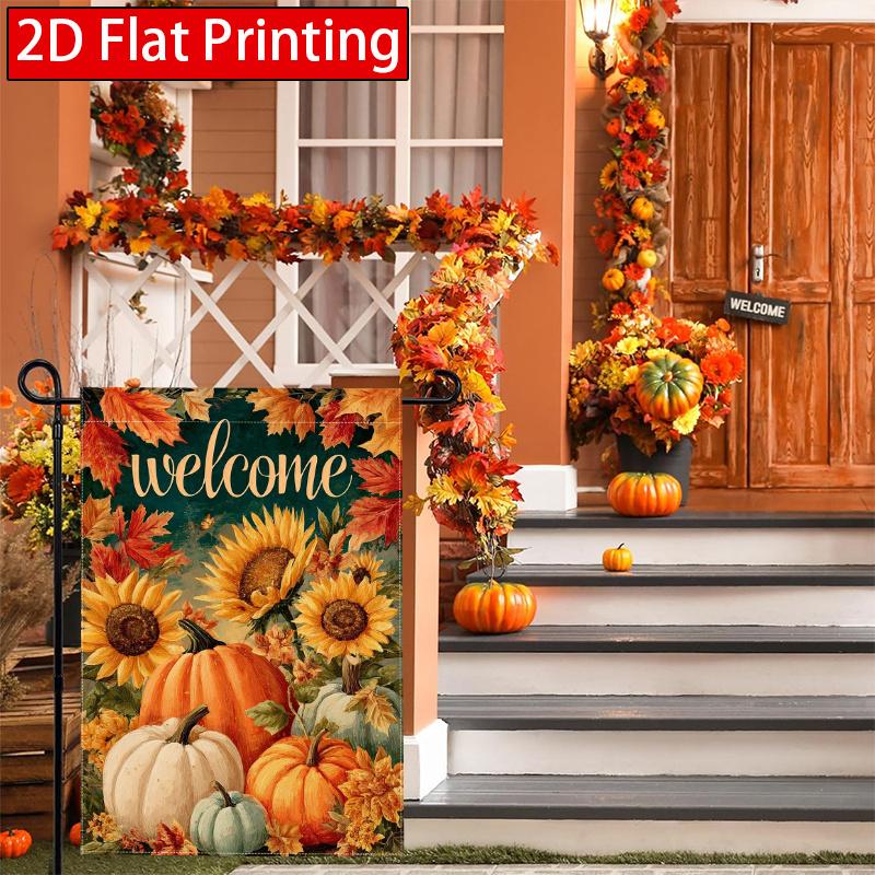 2D Flat, 2D FlatWelcome Autumn Thanksgiving Pumpkin Garden Flag Pumpkin Sunflower Garden Flag_2 (1)- Outdoor Garden Flag Double-sided Home Decoration