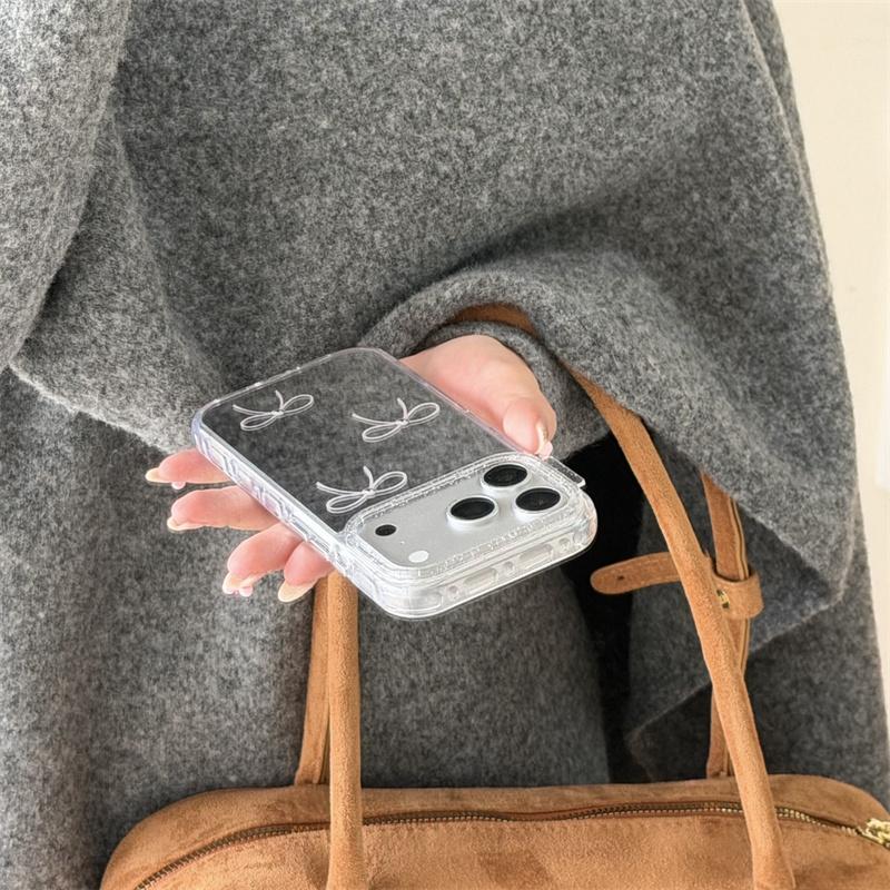 Minimalist Bow Mirror Phone Case For iPhone 17 Pro 16 15 14 Pro Max with Glitter Shockproof 17pro  Protective  Cover Cases