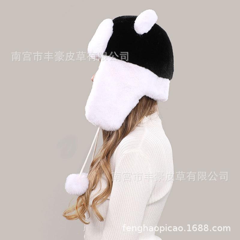 Women S Winter Panda Faux Fur Trapper Hat Warm Ear Flap Cute Plush Ski Cap