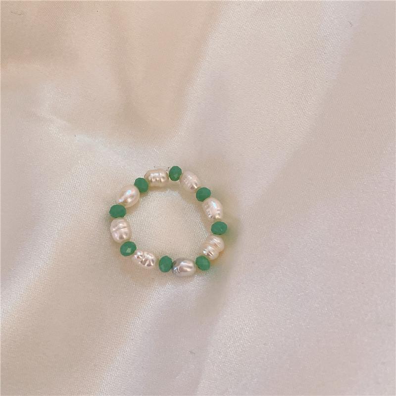 HI MAN 4 Pcs/Set Korean Mixed Handmade Pearl Stone Acrylic Small Round Bead Heart Ring Women Classic Elegant Dating Jewelry
