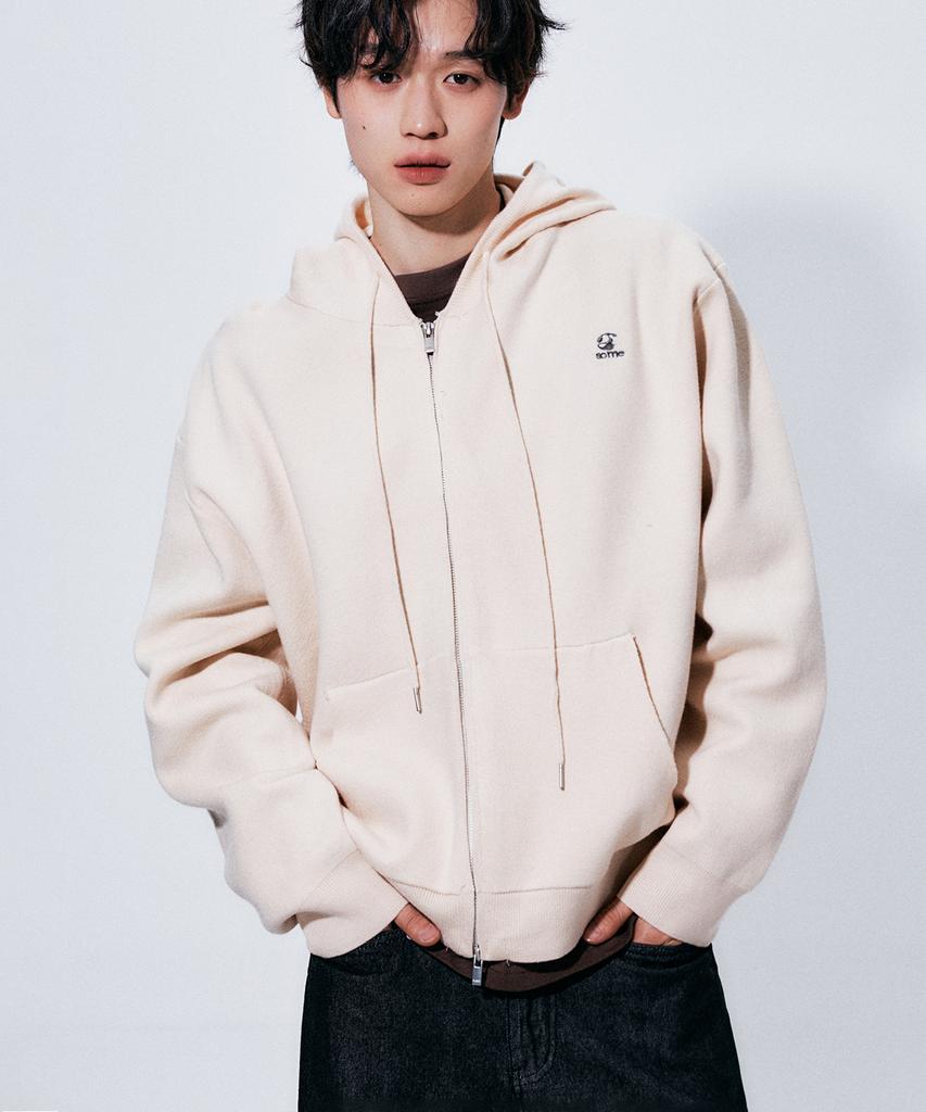 Someplace Man Normal Basic Line Oversized Logo Knit Hooded Zip-Up Jacket Jumper_3 Colors