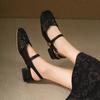 Internet Celebrities with the Same Versatile Niche Square Head Woven Camellia Sandals Women's Summer French Retro Thick Heel Bag Head Sandals