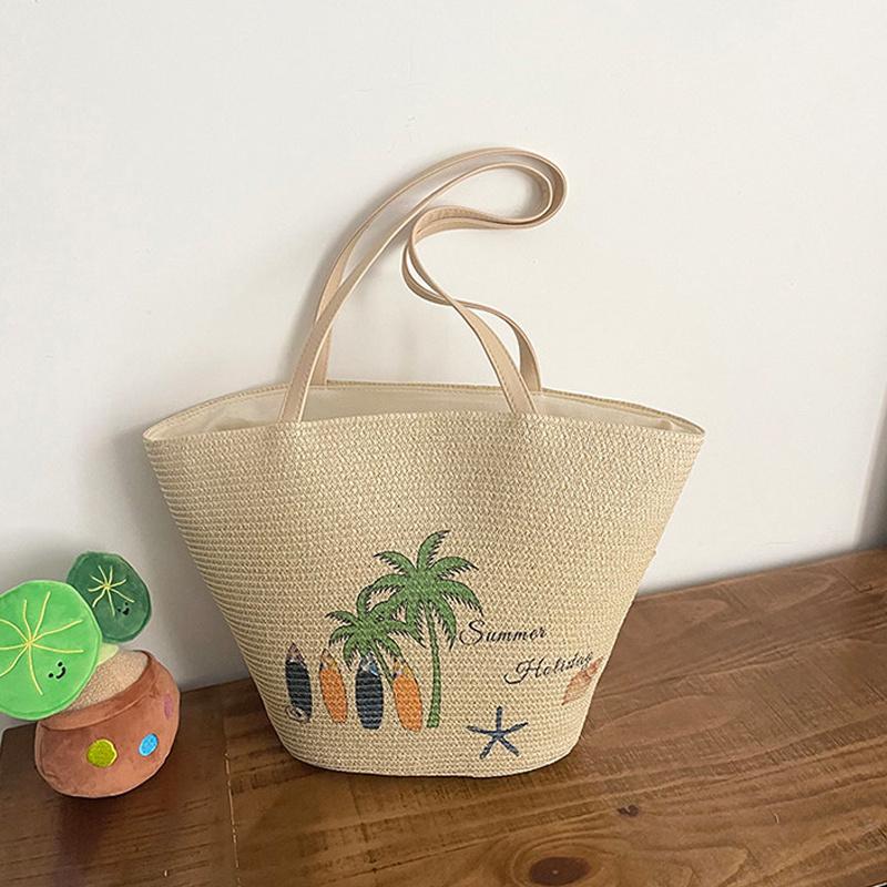 

Yogodlns Casual Beach Ladies Large Capacity Shoulder Straw Woven Bag Surfboard Handbag Vacation Beach Grass Tote Bag 42x13x27cm бежевый