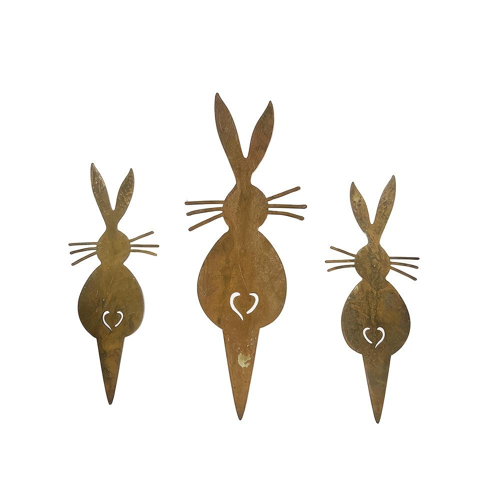 

3pcs Rustic Metal Bunny Garden Stakes, Vintage Rusty Rabbit Yard Art Decor, Easter Bunny Ornaments, patio decoration