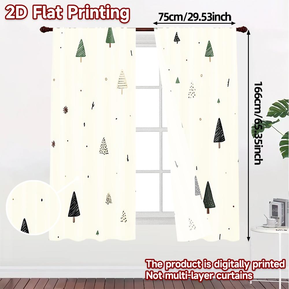 2pcs,Curtains Cute Christmas Trees_a (3) Chic Pattern Curtains Fabric Curtains Holiday Ldeal for Bedroom & Various Living Spaces