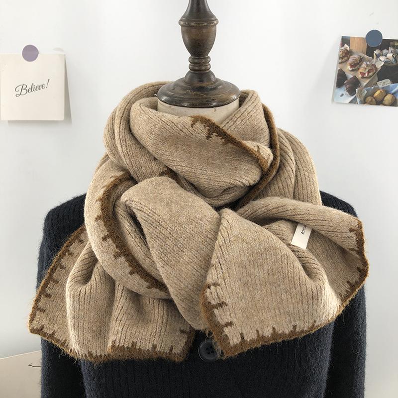 College Style Dark Gray Woolen Scarf for Women Winter Black Knitted Christmas Red Student Couple Warm Thick Scarf