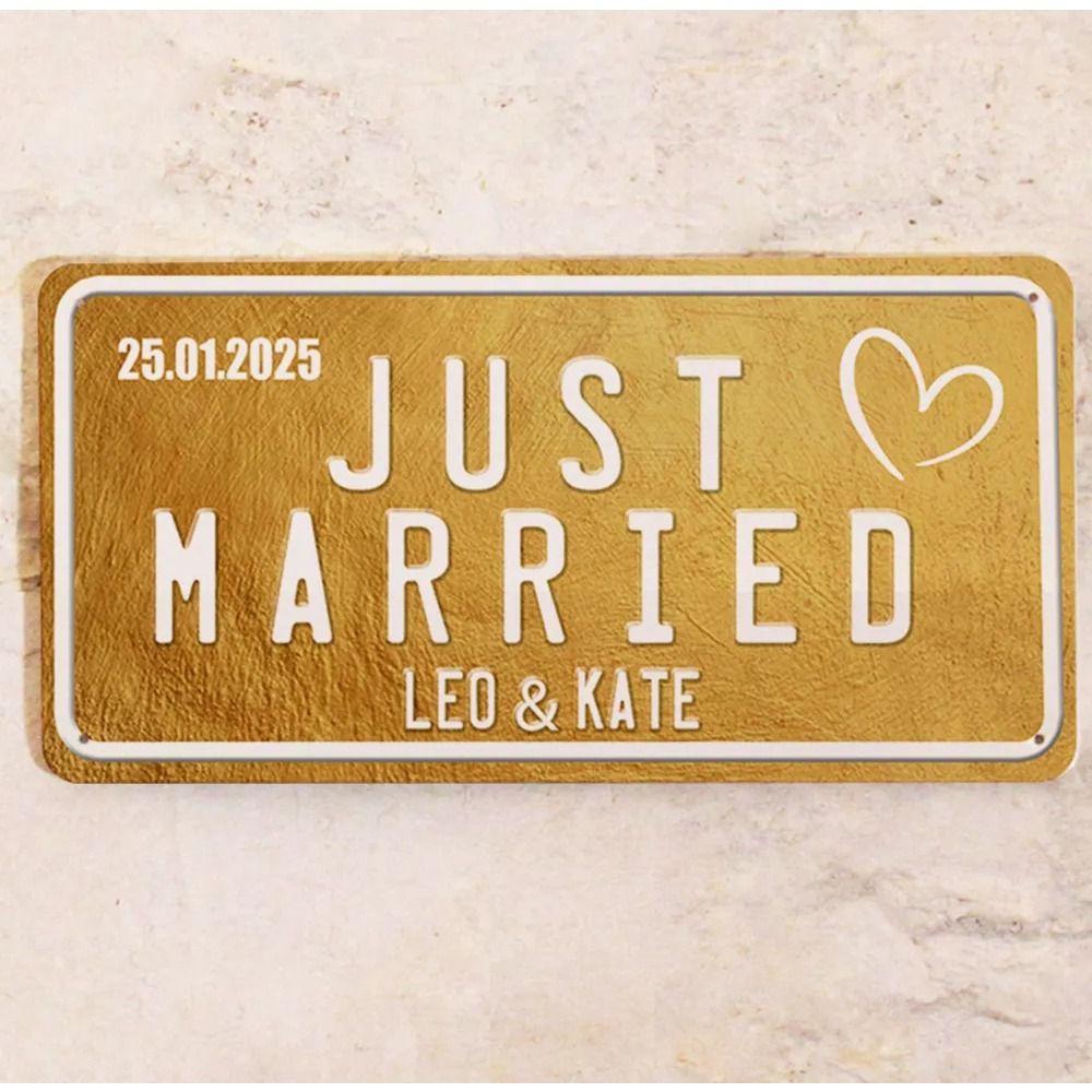 Yeni Evli Metal Tabela 15x30cm, Özel Gelin Damat Adı Tarih Düğün Hediyesi