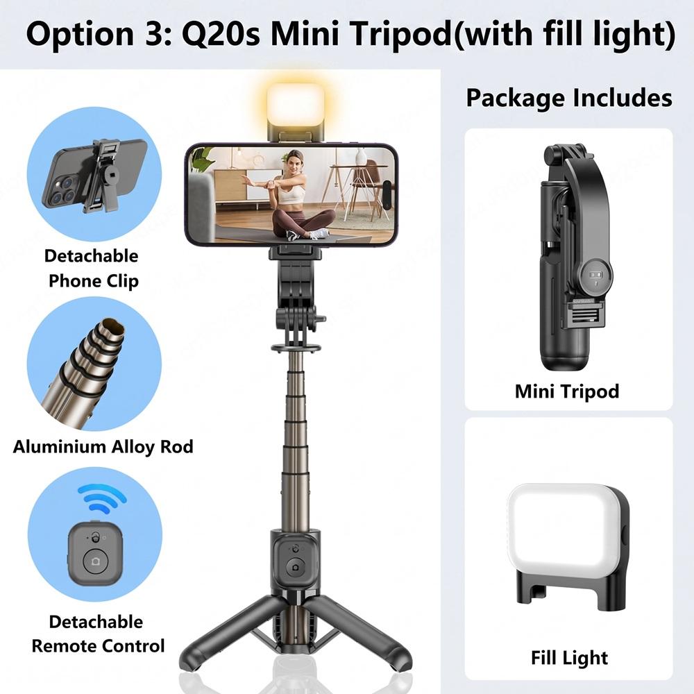TOKQI Mini Selfie Stick Tripod with 3 Color Fill Light Detachable Holder 360 Rotation Bluetooth Remote for Vlog Live Streaming 7