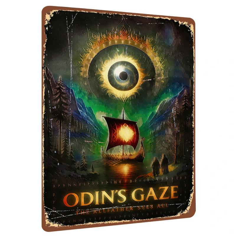 

Norse Mythology Odins Gaze Metal Wall Art Viking Ship Mountain Scenery Home Decor 20x30cm（7.8x11.8inch）