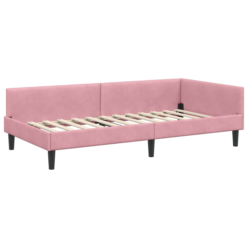 L Shaped Bed Frame with Headboard Pink 90 Cm X 190 Cm Velvet