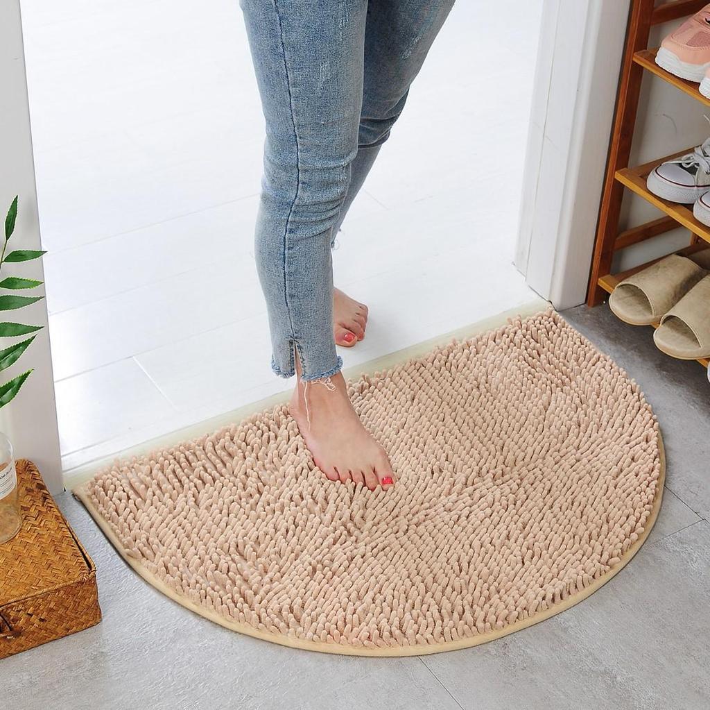 Non-Slip Chenille Half-Round Floor Mat - Water Absorbing, Machine Washable Rug for Hallway, Bathroom, and Bedroom