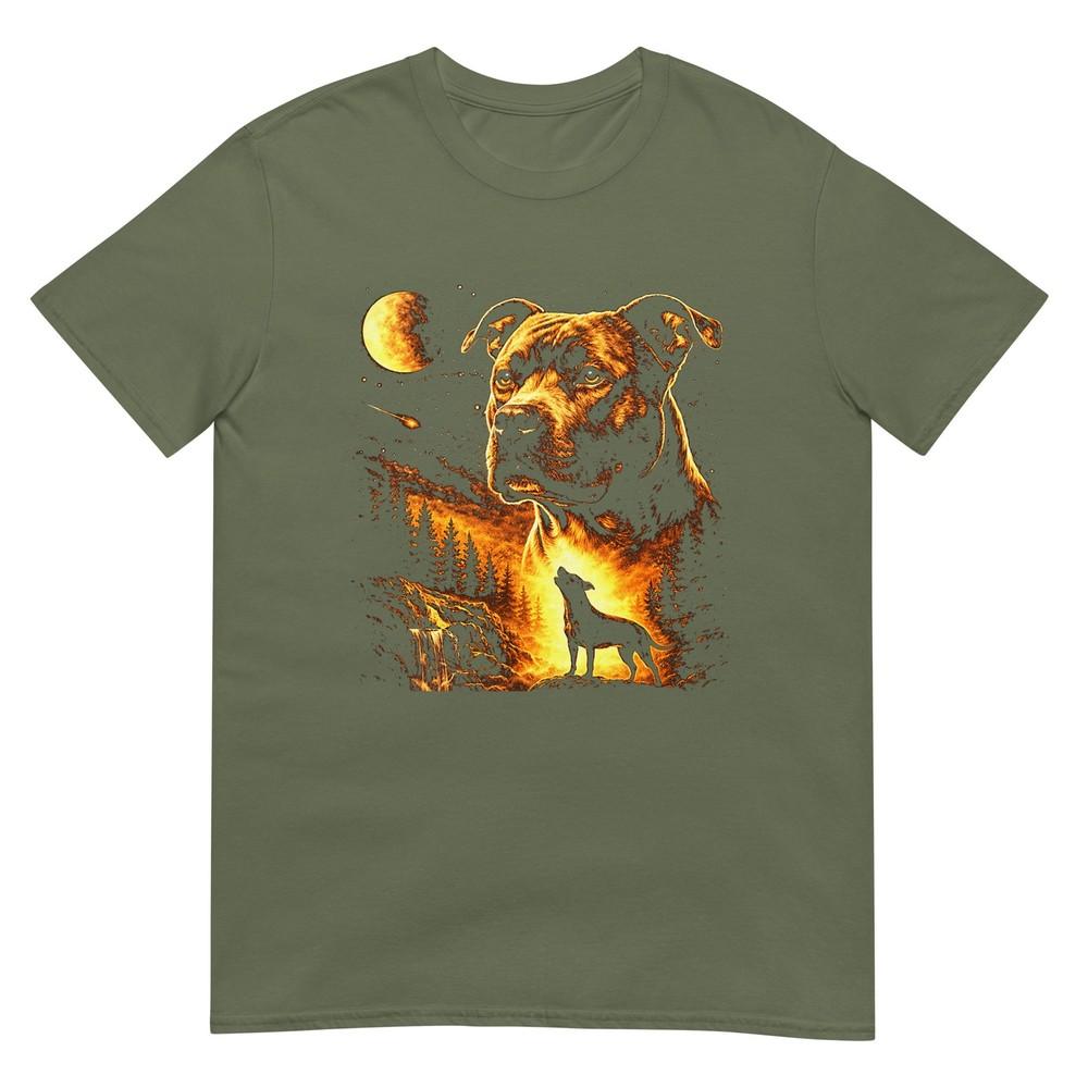 Pitbull Howling To The Moon Vintage Forest 90s Style TShirt