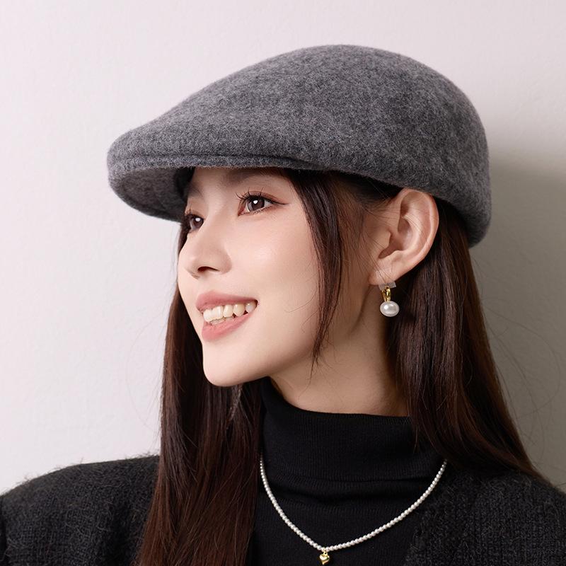 Autumn Winter Newsboy Cap - British Retro Wool Beret Korean Style Unisex Warm Peaked Hat, Fashionable Winter Beanie