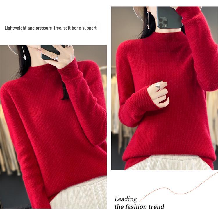 Women's Slim-Fit Long-Sleeve Wool Base Layer Sweater – Soft High-Neck Knitwear for Autumn and Winter