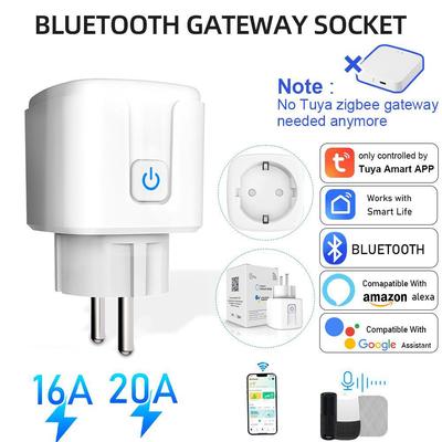 Smart WiFi Socket with Tuya Bluetooth Mesh Gateway, European Plug, Remote Control, Timer, Voice Control.