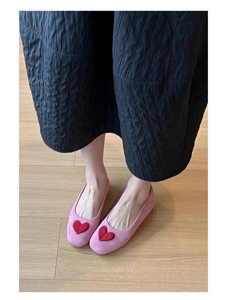 Sheep Anti-Velvet Surface Daily Commute Age Reduction One Pedal Shallow Mouth Pink Single Shoes Round Head Flat Bottom Love Grandma Shoes Casual