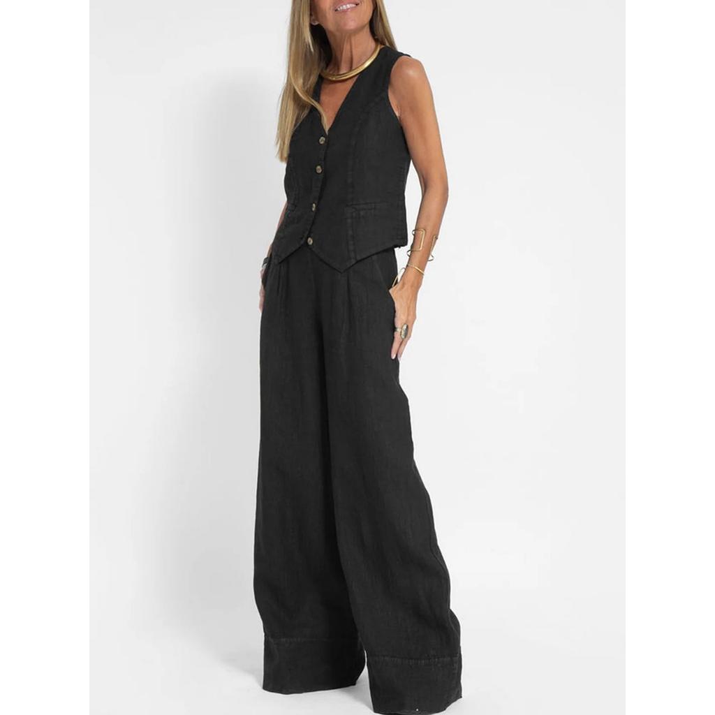 Fashion Vest, Pants, Patchwork, Cotton and Linen Casual Suit for Women