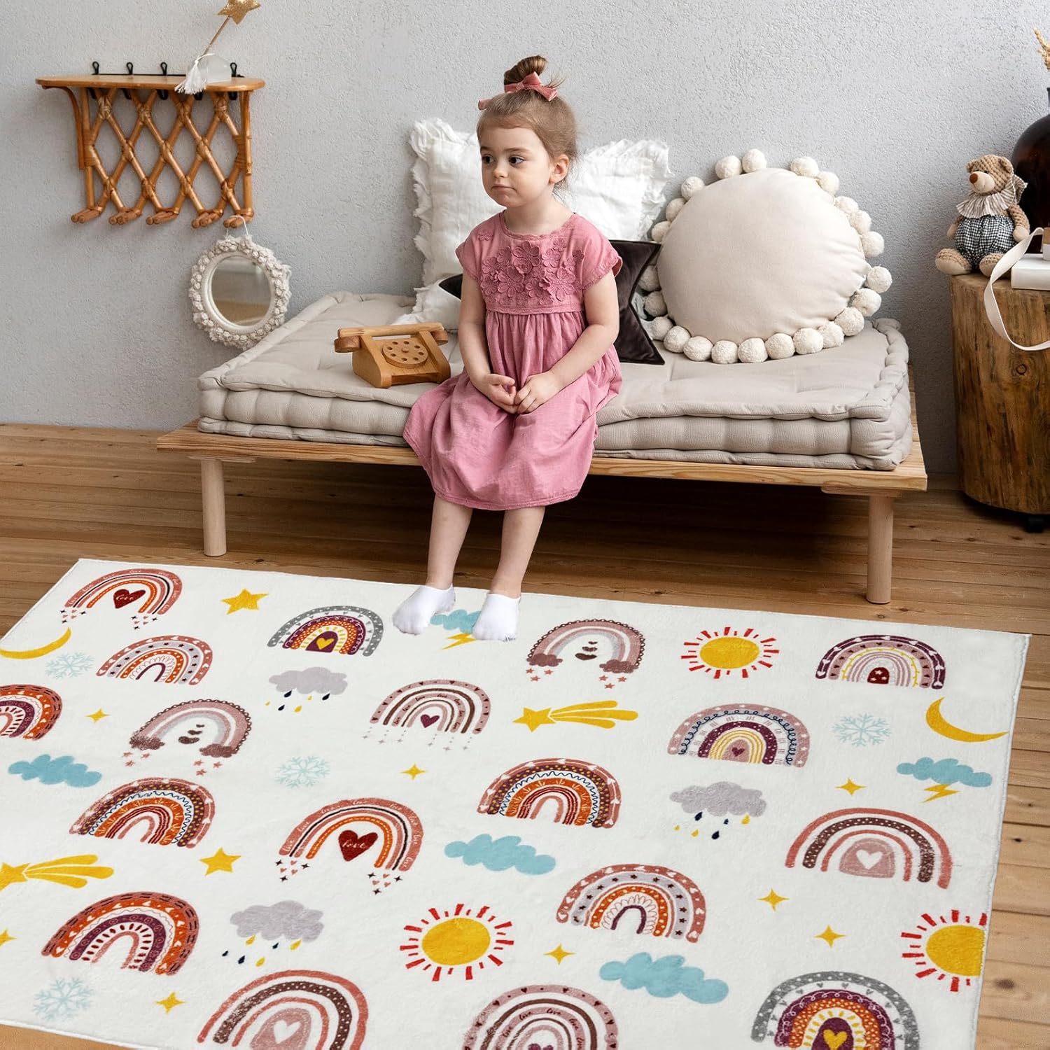 

Timeless Rainbow Carpet Soft Play Mat for Kids Nursery Living Room Sofa Rug Parent-child Activities Durable Non-Slip 50x80cm
