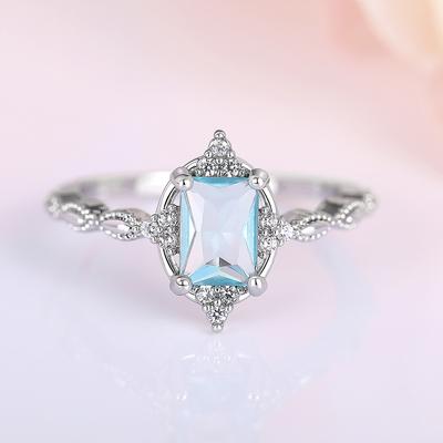 Light Blue Cubic Zircon Rings for Women New Trendy Wedding Accessories Luxury Silver Color Female Rings Gorgeous Jewelry