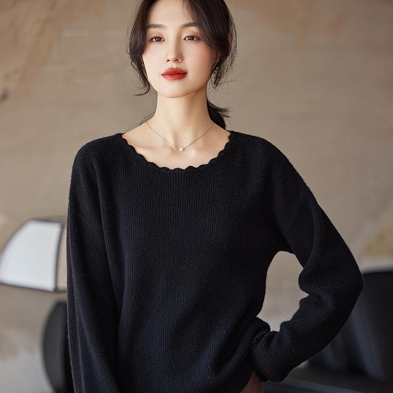 Early Autumn 100% Pure Wool Crochet Knitwear: Elegant Hollow Loose Long Sleeve Slimming Base Layer