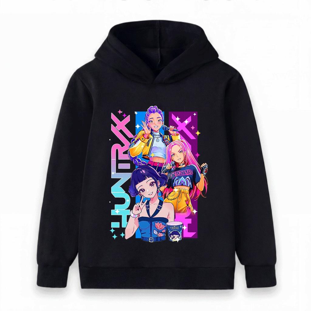 Kids Boys Girls Hoodie Sweatshirt Cute Anime Pop Music Group Print Long Sleeve Casual Pullover Top for School Daily Wear