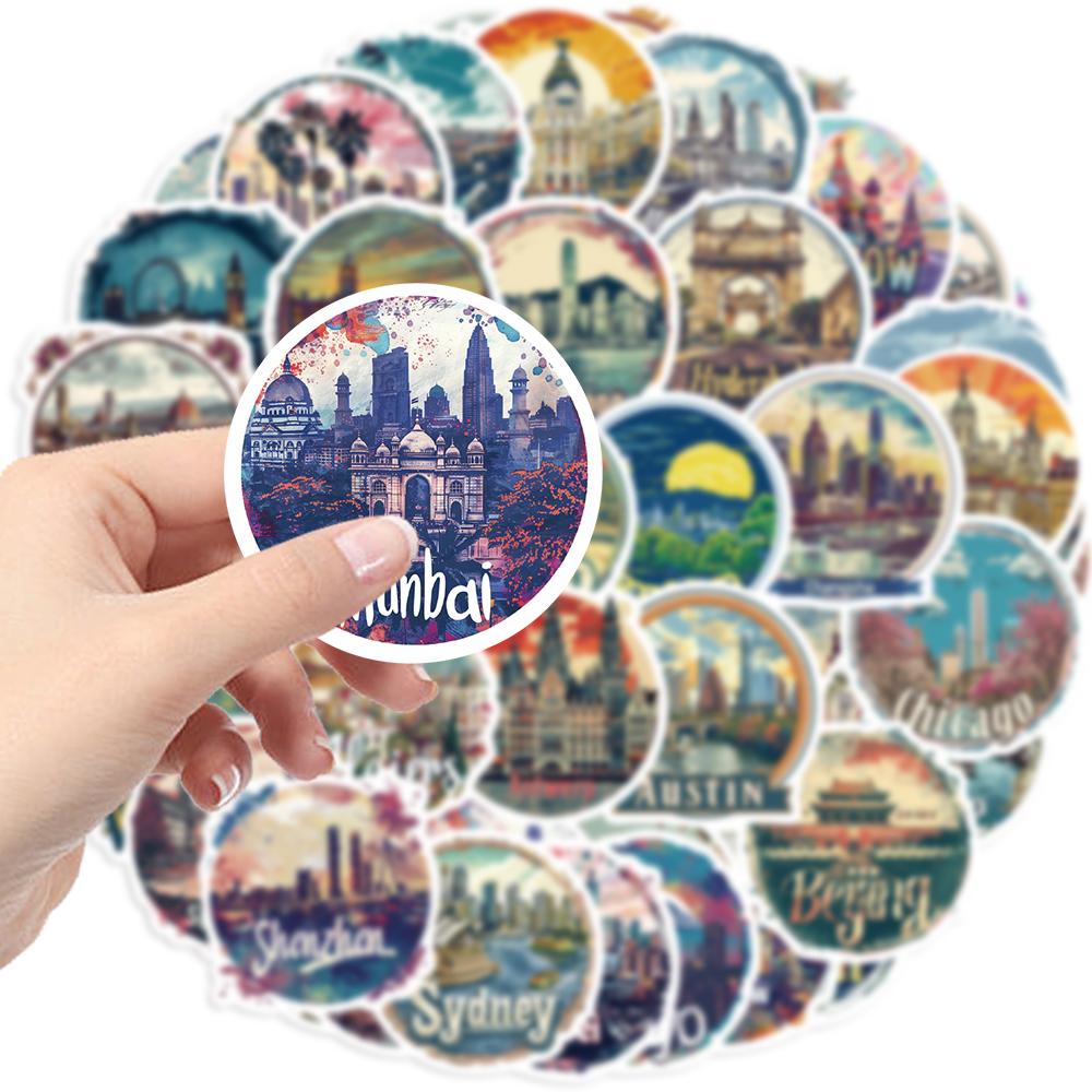 50PCS City Collage Lee Designsca Graffiti Sticker Decorative Luggage Water Cup Phone Case Guitar Waterproof Decal Toy