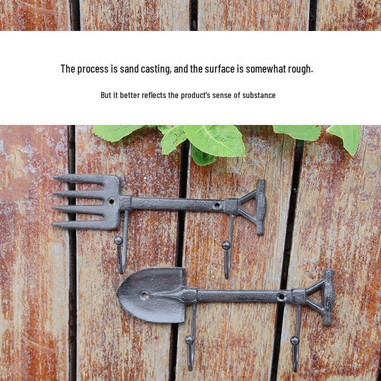 Double Hook Iron Shovel and Rake Decorative Hanging for Courtyard and Home