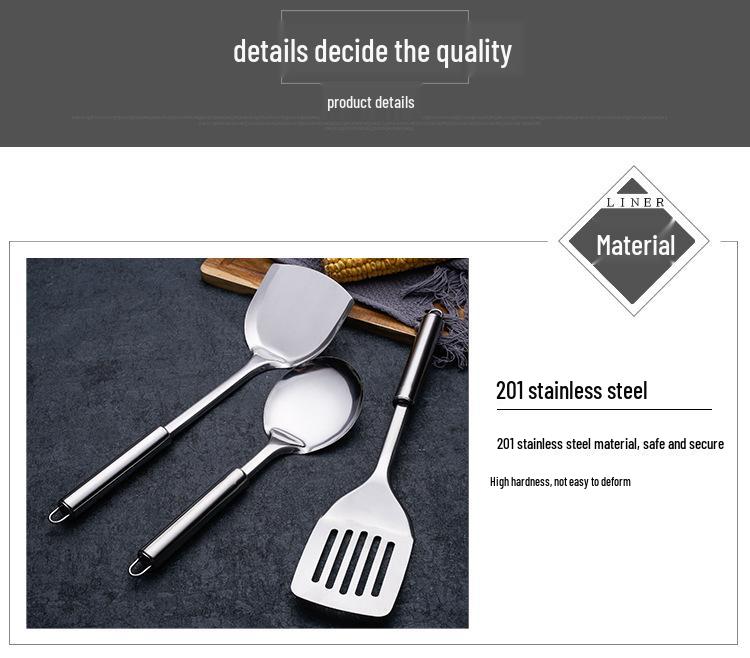 Stainless Steel Kitchen Set: Includes Heat-Resistant Spatula, Slotted Spoon, Soup Ladle for Home and Outdoor Use